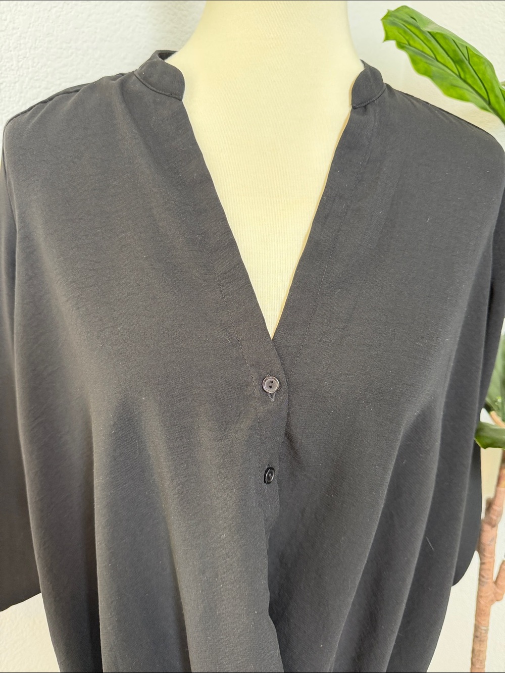 Lush Draped V-Neck Button Front Blouse - Picture 2 of 7